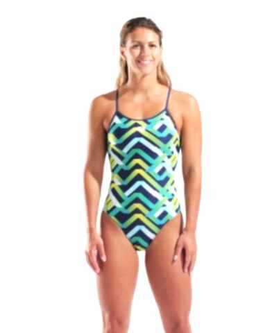 W Arena Texture Swimsuit Tie Back Multi Navy