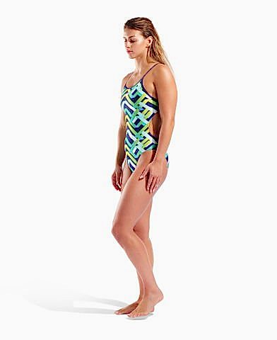 W Arena Texture Swimsuit Tie Back Multi Navy