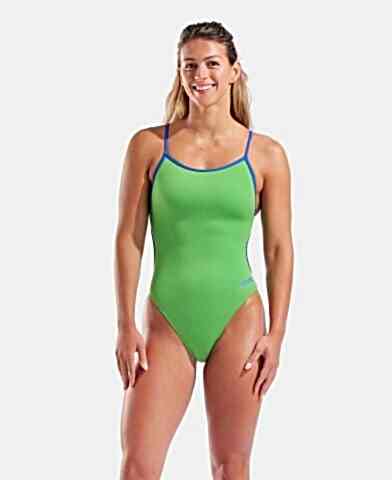 WOMENS SWIMSUIT LACE BACK SOLID/TEAM GREEN NEON BLUE