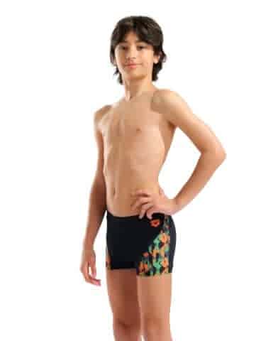 B ARENA PRINT SWIM SHORT BLACK ORANGE