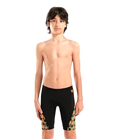 B ARENA PRINT SWIM JAMMER BLACK ORANGE MULTI