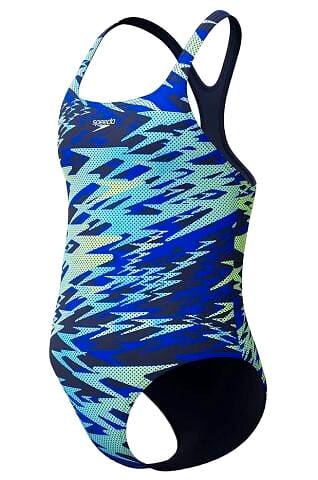 Girls Hyperboom Printed Medalist Swimsuit Blue/Gre