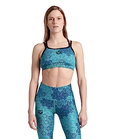 WOMENS BRA TOP ALLOVER PRINT/WATER MULTI/BLACK FITNESS BÜSTİYERİ