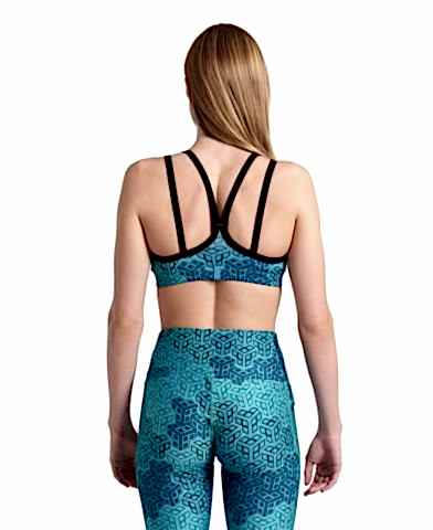 WOMENS BRA TOP ALLOVER PRINT/WATER MULTI/BLACK FITNESS BÜSTİYERİ