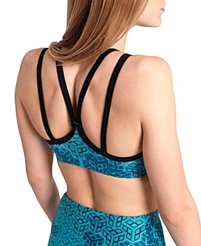 WOMENS BRA TOP ALLOVER PRINT/WATER MULTI/BLACK FITNESS BÜSTİYERİ